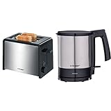 Cloer 3210 Toaster / 825 W / für 2 Toastscheiben / integrierter Brötchenaufsatz / Nachhebevorrichtung, Schwarz & 4700 Wasserkocher, 2000 W mit innen liegender Füllmengenmarkierung, schwarz